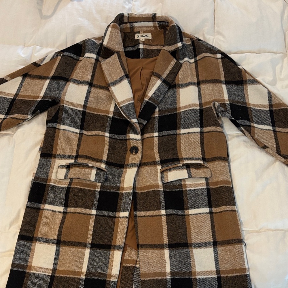 Listicle Brown and Black Plaid Coat